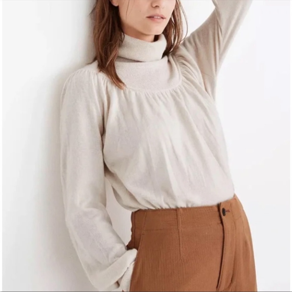 A28 Madewell Shirred Ballon Sleeve Turtleneck Sweater‎ MB991 XS Roll Neck